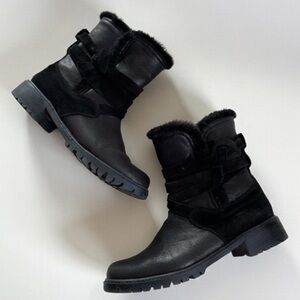 Stuart Weitzman Black Leather Fur Lined Winter Boots, Size 7.5